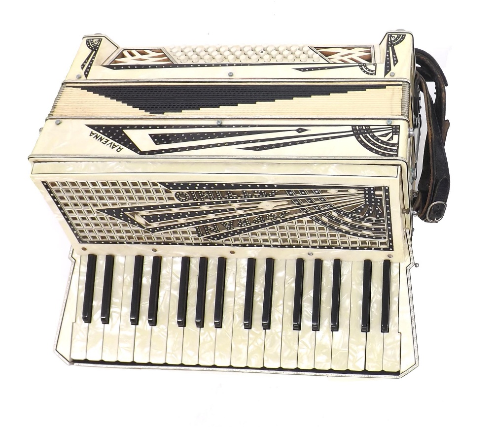 Ravenna Settimio Soprano piano accordion with forty-eight buttons, white marble finish, case; also - Image 2 of 3