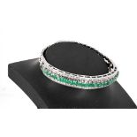 Attractive emerald and diamond white gold bracelet, with a centre band consisting of twenty-three
