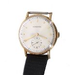 Longines 14k gentleman's wristwatch, circa 1945, case no. 51xx 36x, circular silvered dial with gilt