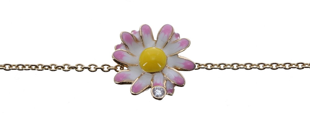 Diorette by Dior 18ct diamond and enamel Marguerite bracelet, signed, no. 009982, 3.8gm, 6.5" - Image 2 of 2