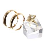 18k single stone citrine set ring, 10.1gm, 19mm x 16mm, ring size R; with a pair of 18 hoop