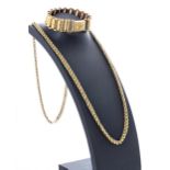 18k necklace, 61.9gm, 30" long; also a high grade yellow metal bracelet, 38.3gm (2) (321)
