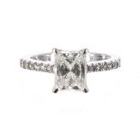 Fine quality GIA certified 18ct white gold solitaire diamond ring, cut-cornered rectangular modified