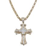 Heavy fancy 9ct neck chain, 117.9gm, 32" long; with a large 18ct diamond set cross pendant, with
