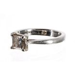 Platinum princess-cut solitaire diamond ring, 0.70ct approx, clarity VS2, colour F/G, width 6.5mm,