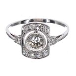 Antique white metal diamond dress ring, round old-cut, 1.70ct approx, clarity SI, colour J/K,