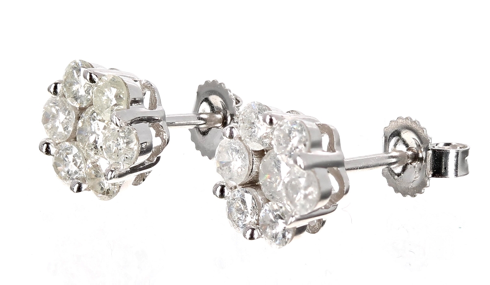 Pair of 9ct white gold seven stone diamond cluster earrings, 1.00ct approx, 1.5gm, 8mm - Image 4 of 4