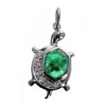 18ct white gold emerald and diamond turtle pendant, the emerald 1.90ct approx, 2.2gm, 12mm