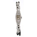 Good Art Deco platinum diamond set lady's cocktail watch, rectangular silvered dial signed Freco,