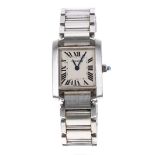 Cartier Tank Francaise stainless steel lady's bracelet watch, ref. 2384, no. 5150xxxx, silvered dial
