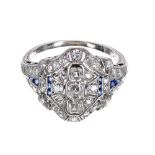 Good quality and attractive sapphire and diamond dress ring in the Art Deco manner, with mixed-cut