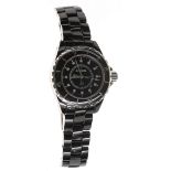Chanel J12 black ceramic and stainless steel lady's bracelet watch, no. I.N. 70xxx, black dial