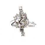 Fancy eight stone diamond white metal dress ring, old and round brilliant-cuts, estimated 2.18ct