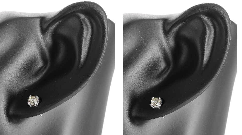 Pair of 18ct white gold diamond ear studs, round brilliant-cut