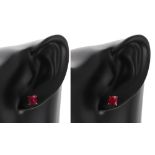 Pair of modern 9ct ruby cushion-cut ear studs, 3.00ct approx, 1.6gm, 6mm