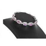 18ct white gold pink sapphire and diamond cluster line bracelet