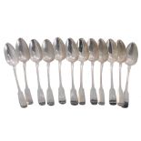 Twelve George IV Irish silver tablespoons, crested finials, maker William Cummins, Dublin (ten