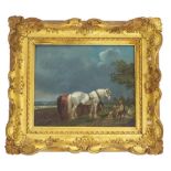 Follower of Edward Robert Smythe (19th century) - a ploughman and two shire horses with his dog, a