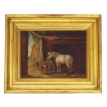 Follower of Edmund Bristow (19th century) - stable interior with a white pony and goat feeding