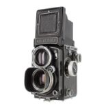 Rolleiflex MX-Sync camera, no. 1419751, with Xenotar 1:2.8/80 lens no. 3666715 and lens hood