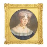 English School (19th century) - portrait of a lady, head and shoulders wearing a blue dress with