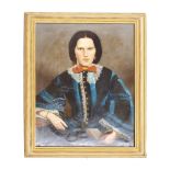 English School (19th/20th century) - portrait of a lady half length wearing a brown and blue dress