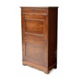 Mahogany cupboard, the moulded top over a single drawer and two locking panelled cupboard doors over