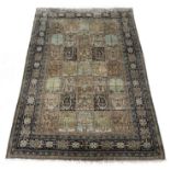 Kashmir natural ground silk rug, decorated in multi square panels within ultiple repeated