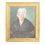 Continental School (19th century) - portrait of a lady half length wearing black embroidered robes