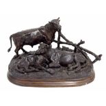 After Jules Moigniez (French 1835-1894) - Bronze figural group of a bull, cow and calf, modelled