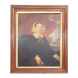 English School (19th century) - portrait of a seated lady wearing Victorian costume and holding a