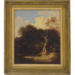 Manner of John Crome 'Old Crome' (19th century) - wooded landscape with a figure seated upon a stil