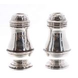 Pair of silver baluster peppers, maker Fowler & Polglaze Ltd. London 1927, (bruised and dents to