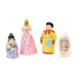 Four Royal Worcester porcelain candle snuffers to include Old Woman, Mandarin, Japanese Girl and