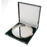 Barker Ellis Silver Co. circular silver tray, with pierced gallery rail, initialled JJG underside,