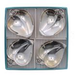 Tiffany & Co. - boxed set of four Sterling silver leaf dishes, 3.25" x 2.5" max, 4.5oz t