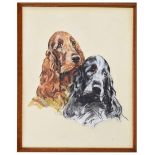 Follower of Arthur Wardle (20th century) - study of two spaniels, charcoal and coloured chalks, 21.