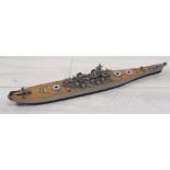 Scale plastic model of a naval battleship, reputedly made by sailors on board 'HMS Tiger', 19.5"