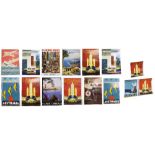 Collection of small scale colour reproduction vintage travel advertisement posters; Lake Garda, Hong