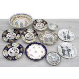 Collection of antique pottery and porcelain plates to include pair of Spode 2384 pattern plates 8.5"
