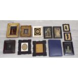 Interesting selection of framed miniatures to include a wax relief portrait profile of Queen Anne