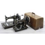 Vibra wooden cased manual sewing machine; together with a Bradbury's family V.S sewing machine (2)