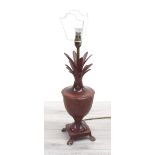Decorative painted metal urn table lamp in the style of Maison Charles, with pineapple leaf top,