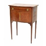 Edwardian mahogany bowfront ladies dressing table, the double hinged crossbanded hinged top