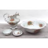 Attractive Staffordshire 'Real Ironstone China' transfer printed jug and basin wash set, jug 14"