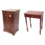 Mahogany hall table with single drawer, 23.5" wide, 16" deep, 30" high; together with an mahogany