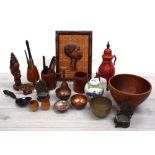 Mixed lot of carved treen and other African and Asian souvenir items; including busts, figures,