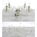 Five sconce glass and crystal drop chandelier, 20" across approx (in need of assembly)