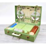 Brexton green vintage cased picnic set with accessories, the case 20.5" wide