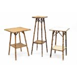 Two similar square bamboo two tier occasional tables; together with a square two tier bamboo and